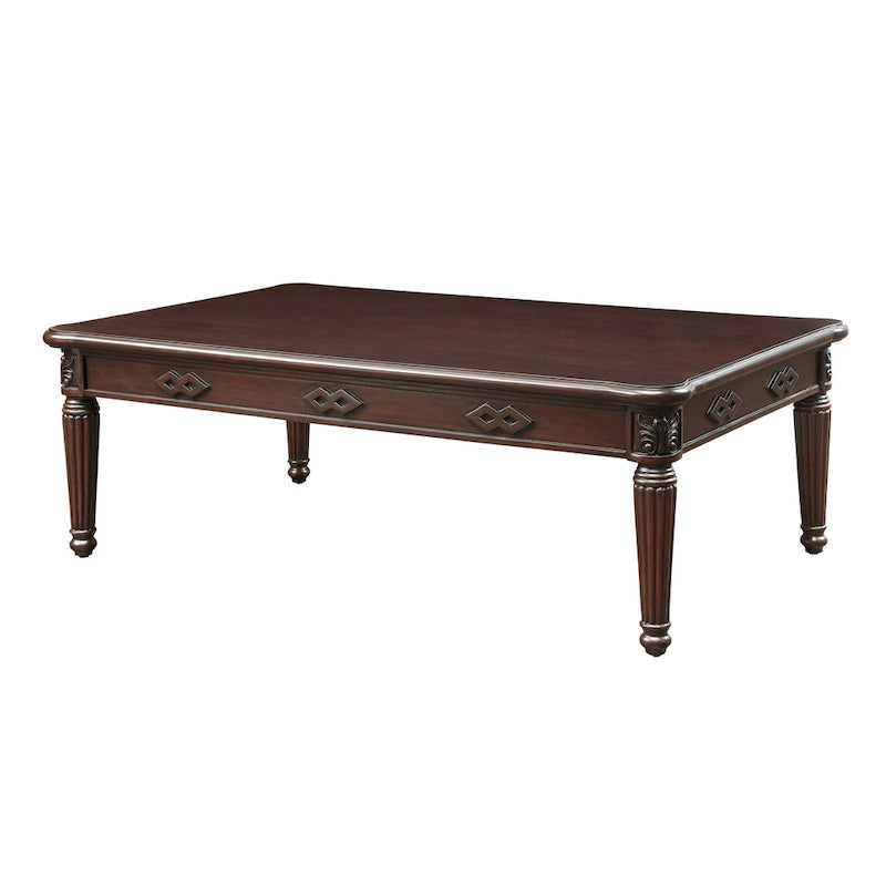 Table basse rectangulaire en bois massif sculpté de style traditionnel Espresso avec pieds tournés