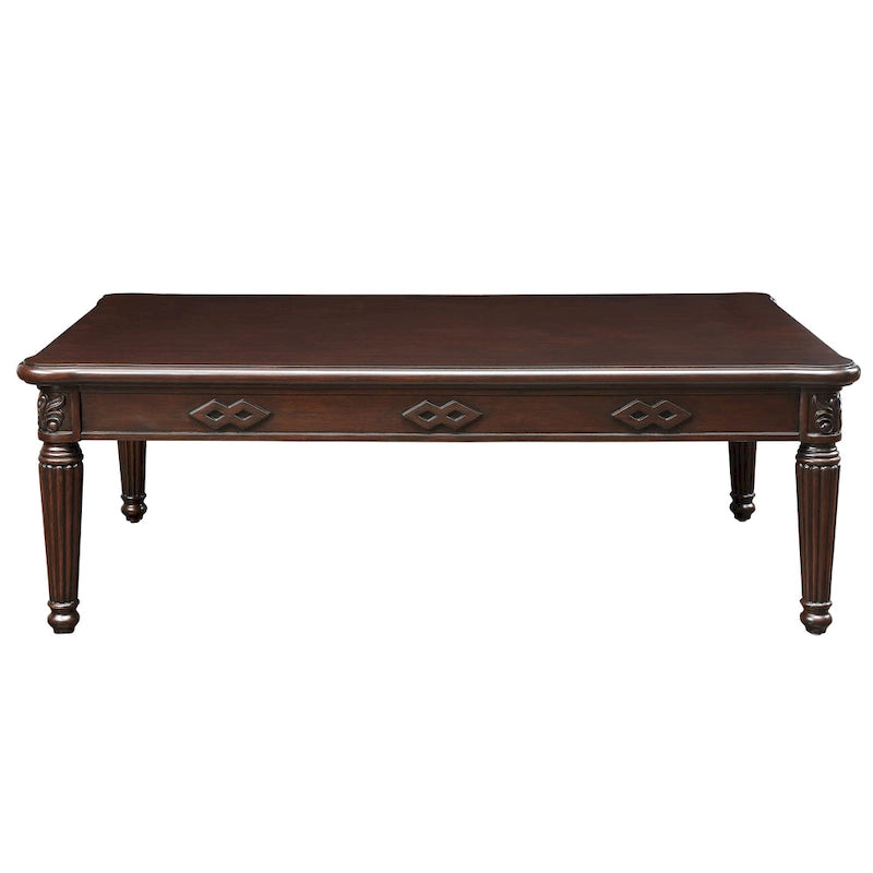 Table basse rectangulaire en bois massif sculpté de style traditionnel Espresso avec pieds tournés