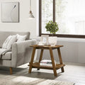 Table d'appoint mi-siècle moderne en bois avec étagère inférieure, pieds en A brun noyer