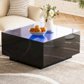 Square Modern Glossy Coffee Table with LED Strip Lights, Black/White