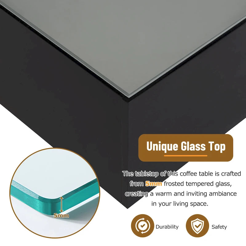 Square Modern Glossy Coffee Table with LED Strip Lights, Black/White
