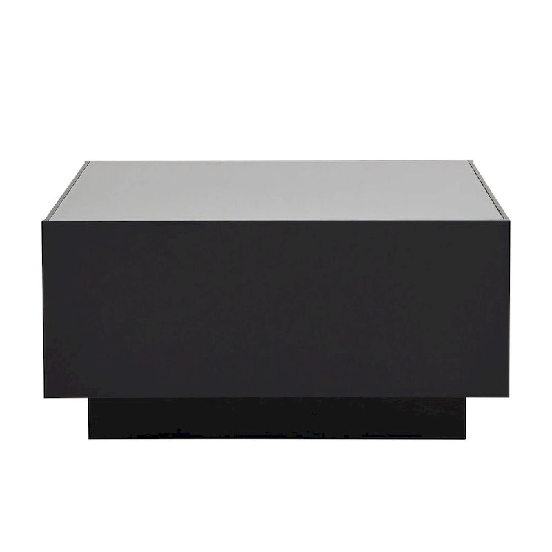 Square Modern Glossy Coffee Table with LED Strip Lights, Black/White