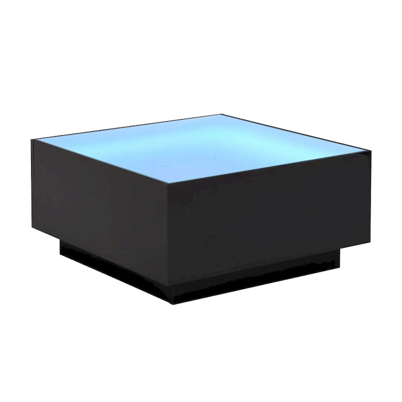 Square Modern Glossy Coffee Table with LED Strip Lights, Black/White
