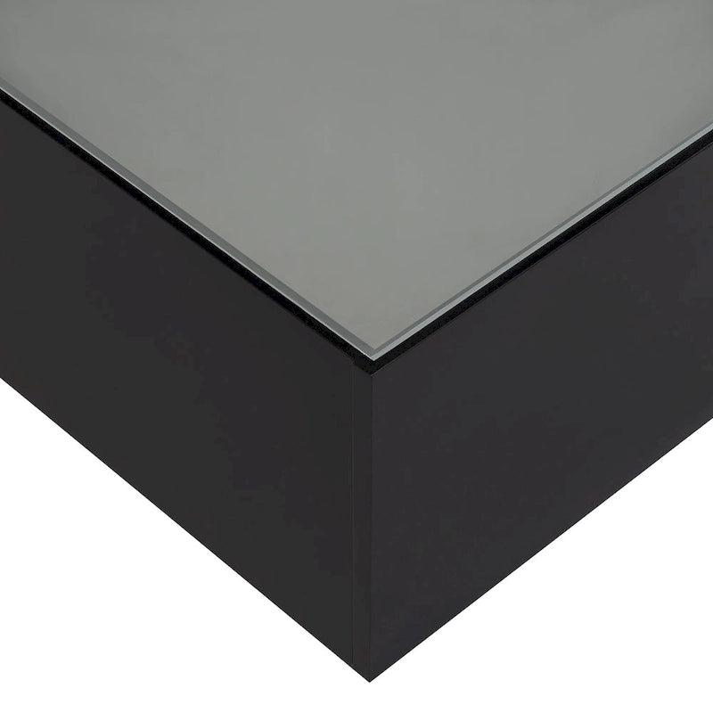 Square Modern Glossy Coffee Table with LED Strip Lights, Black/White