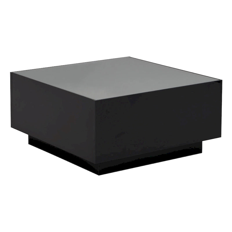 Square Modern Glossy Coffee Table with LED Strip Lights, Black/White