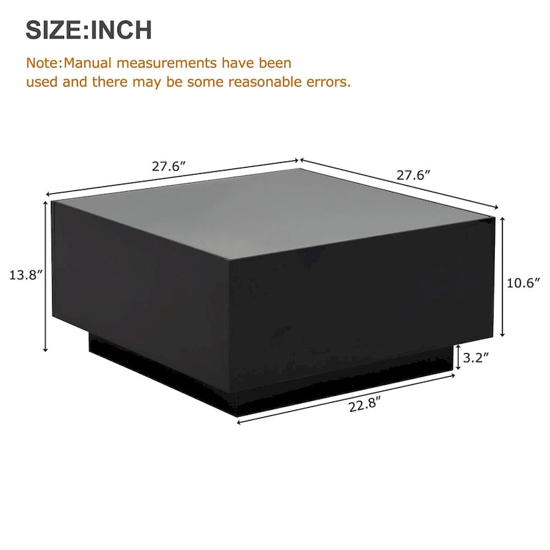 Square Modern Glossy Coffee Table with LED Strip Lights, Black/White