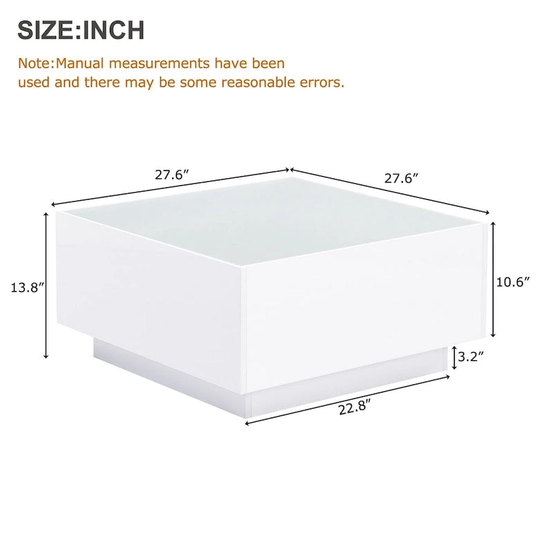 Square Modern Glossy Coffee Table with LED Strip Lights, Black/White