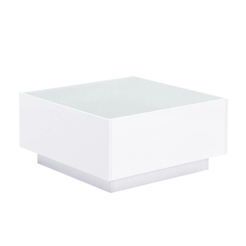 Square Modern Glossy Coffee Table with LED Strip Lights, Black/White