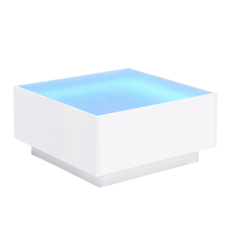 Square Modern Glossy Coffee Table with LED Strip Lights, Black/White