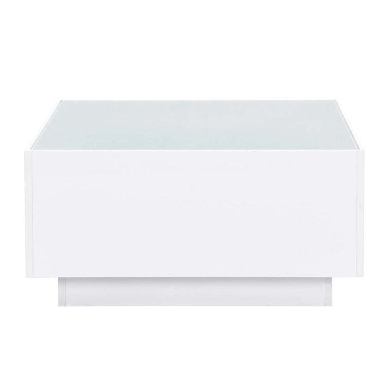 Square Modern Glossy Coffee Table with LED Strip Lights, Black/White