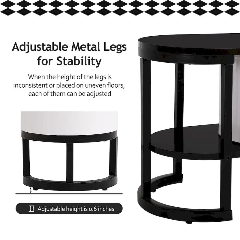 Meuble TV extensible avec tiroirs et pieds en métal noir et blanc