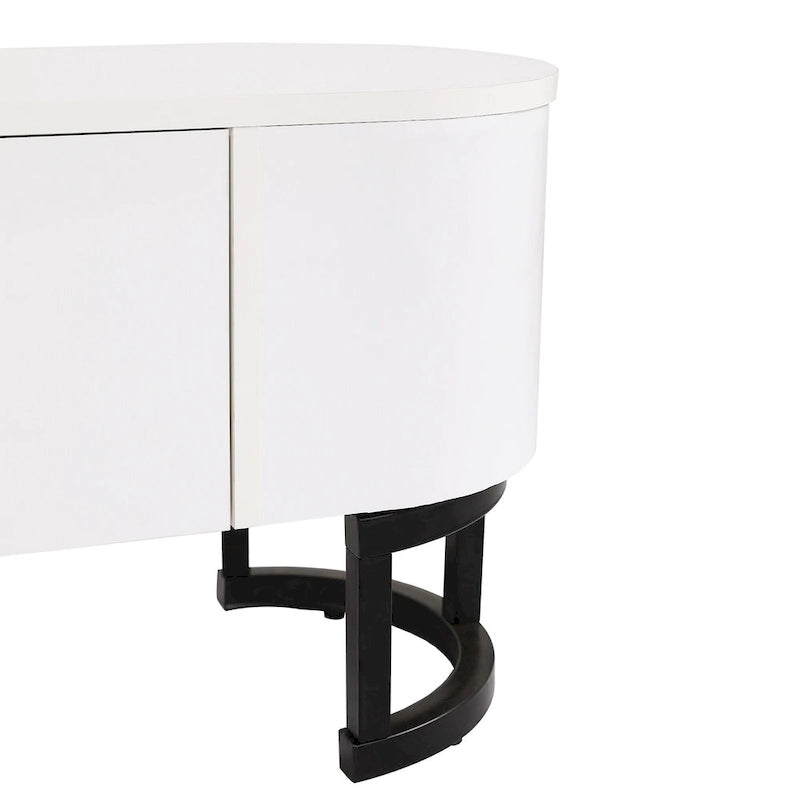 Meuble TV extensible avec tiroirs et pieds en métal noir et blanc