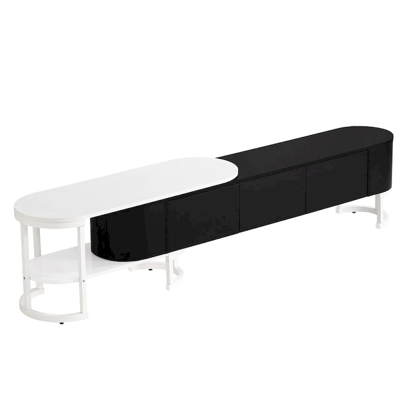 Meuble TV extensible avec tiroirs et pieds en métal noir et blanc