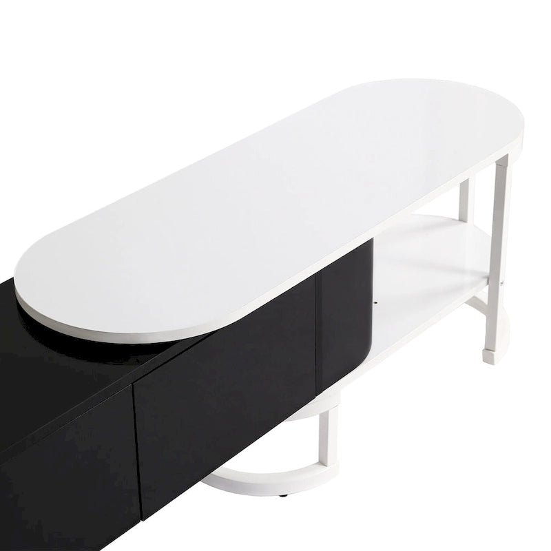 Meuble TV extensible avec tiroirs et pieds en métal noir et blanc