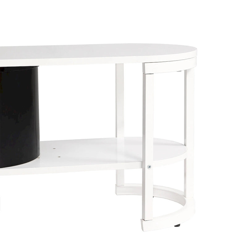 Meuble TV extensible avec tiroirs et pieds en métal noir et blanc