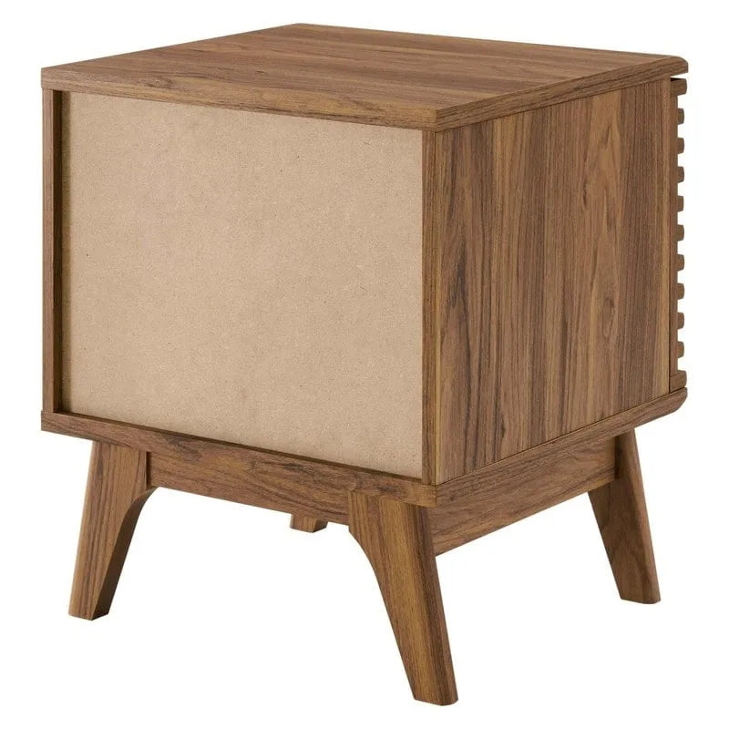 Meuble de rangement pour disques vinyles avec porte à lattes marron de style Mid-Century