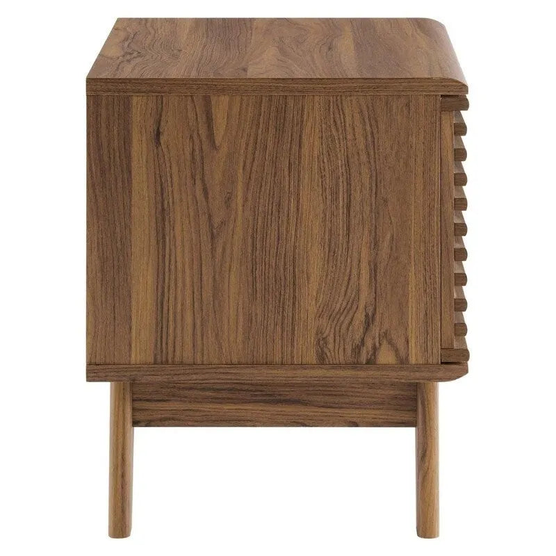 Meuble de rangement pour disques vinyles avec porte à lattes marron de style Mid-Century