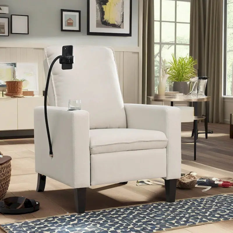 Fauteuil inclinable à pousser avec support de téléphone et porte-gobelet, beige