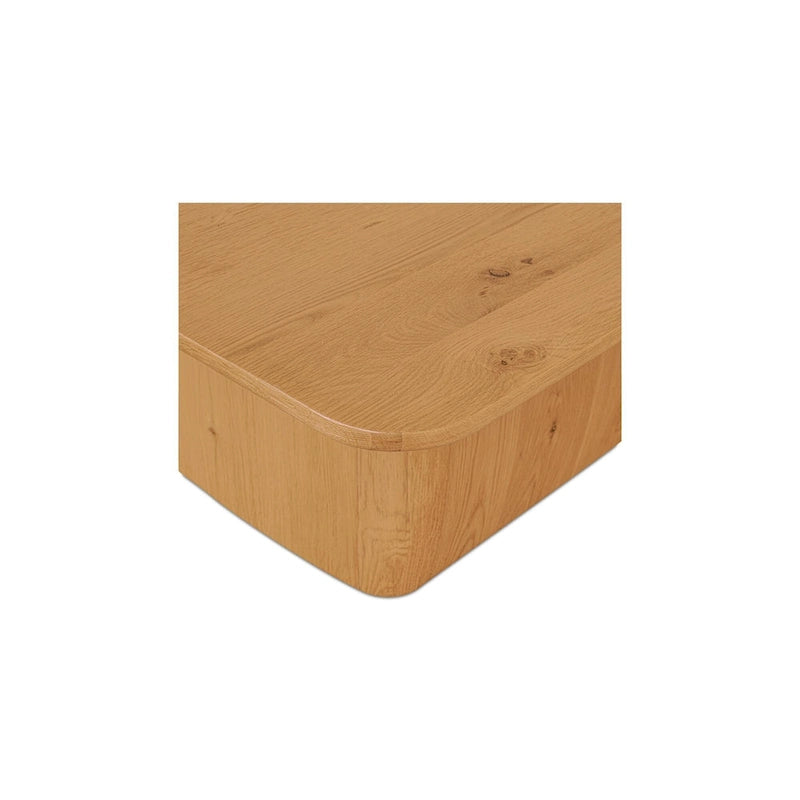 Table basse rectangulaire à piètement plinthe et angles arrondis en chêne rustique