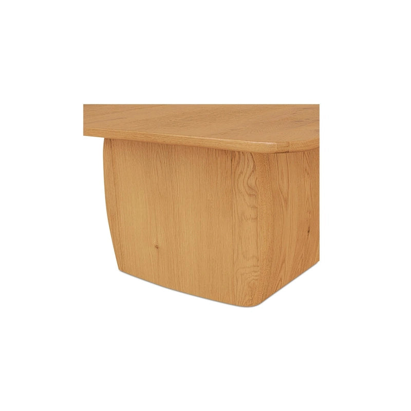 Table basse rectangulaire à piètement plinthe et angles arrondis en chêne rustique