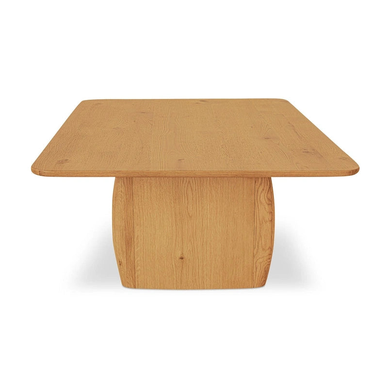Table basse rectangulaire à piètement plinthe et angles arrondis en chêne rustique