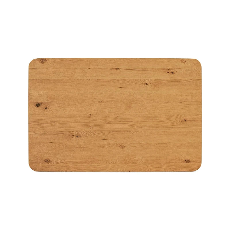 Table basse rectangulaire à piètement plinthe et angles arrondis en chêne rustique