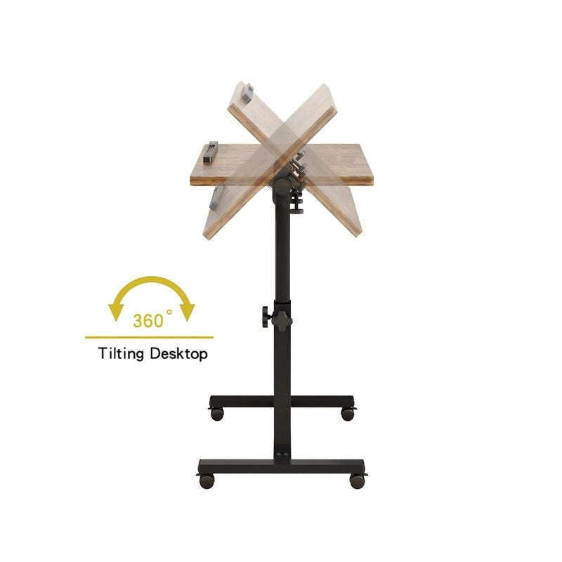 Table de lit roulante réglable en hauteur avec plateau inclinable, marron rustique