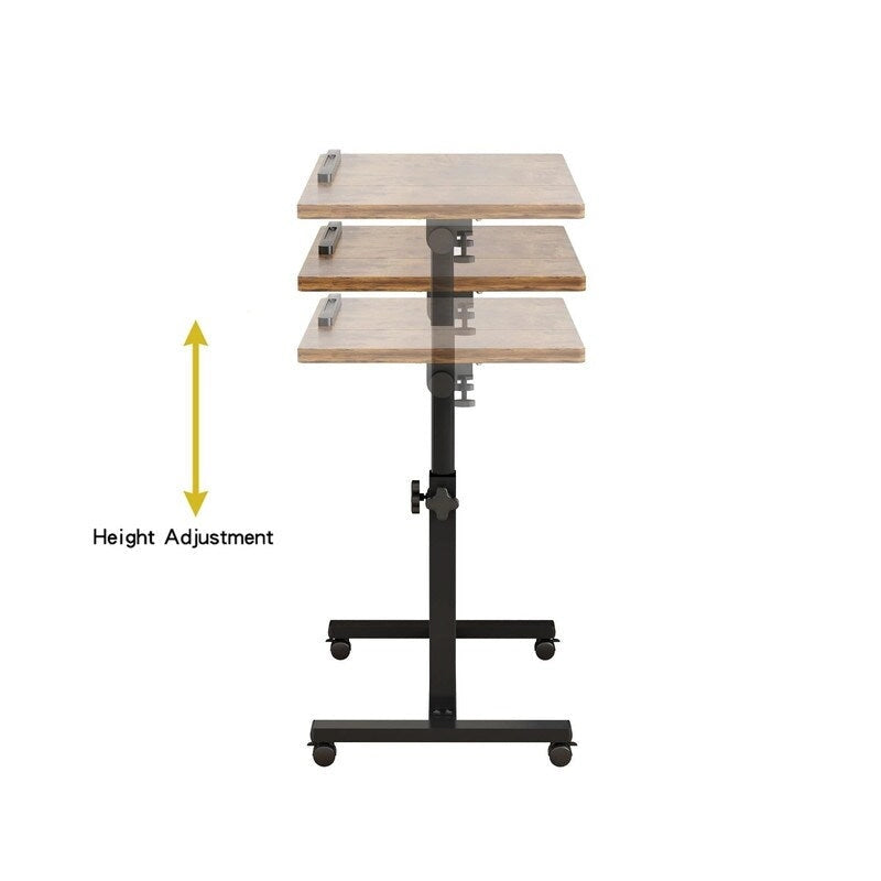 Table de lit roulante réglable en hauteur avec plateau inclinable, marron rustique