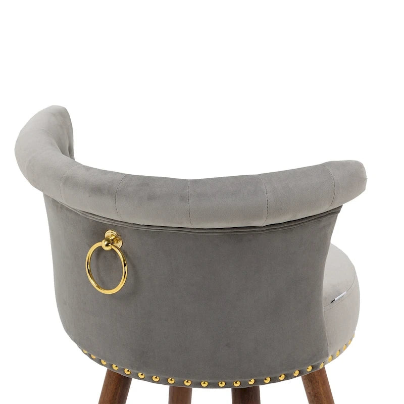 Tabouret de bar pivotant rembourré capitonné vintage avec pieds en bois beige noir gris