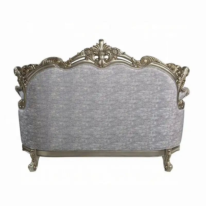 Causeuse Traditionnelle Capitonnée avec Tissu Jacquard Floral et Cadre en Bois Sculpté Bronze Antique