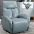 Fauteuil inclinable, pivotant, planant, avec alimentation électrique, en cuir véritable bleu acier, avec chargement USB