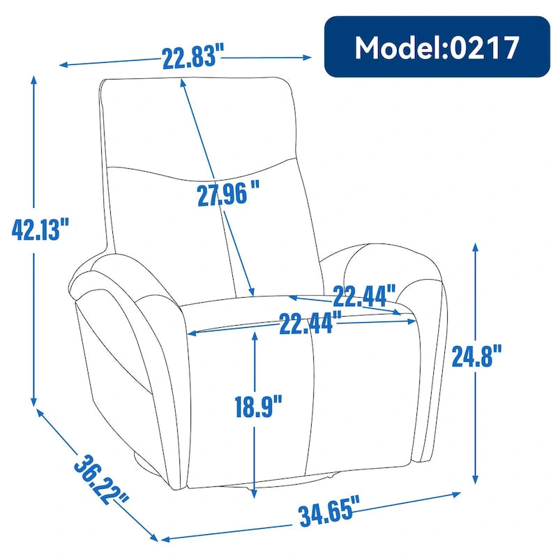 Fauteuil inclinable, pivotant, planant, avec alimentation électrique, en cuir véritable bleu acier, avec chargement USB