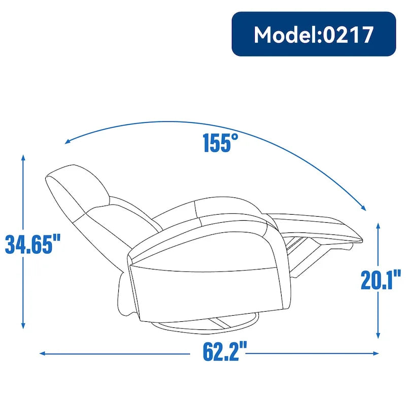 Fauteuil inclinable, pivotant, planant, avec alimentation électrique, en cuir véritable bleu acier, avec chargement USB