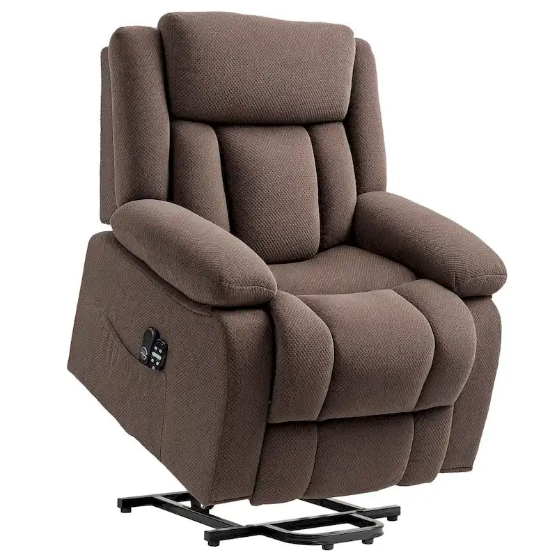 Fauteuil releveur inclinable avec massage et chauffage, tissu velours, marron