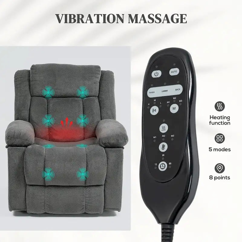 Fauteuil releveur inclinable avec massage et chauffage, tissu velours, marron