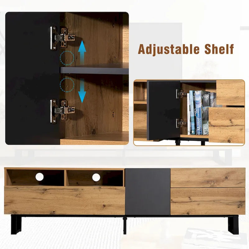 Meuble TV blanc moderne avec portes abattantes et étagères réglables