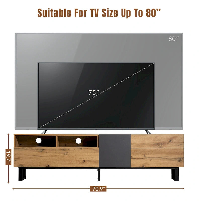 Meuble TV blanc moderne avec portes abattantes et étagères réglables