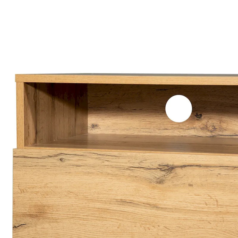 Meuble TV blanc moderne avec portes abattantes et étagères réglables