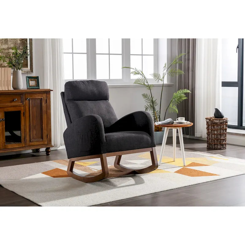 Fauteuil à bascule d'appoint en tissu rembourré avec pieds en bois, poches latérales, multicolore