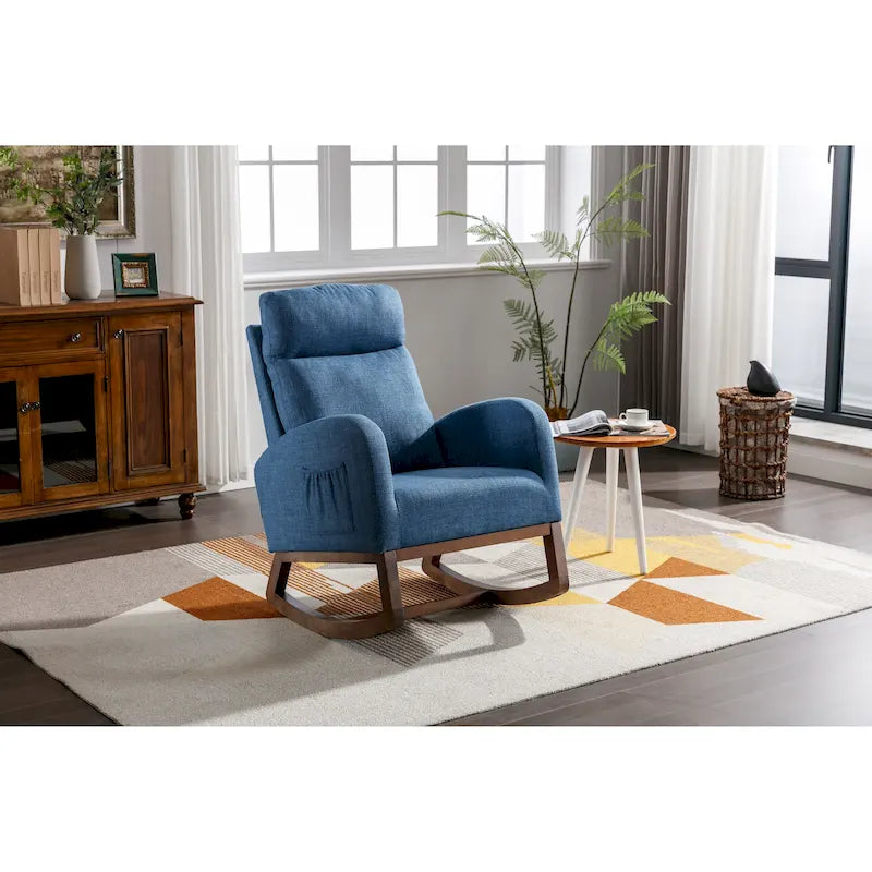 Fauteuil à bascule d'appoint en tissu rembourré avec pieds en bois, poches latérales, multicolore