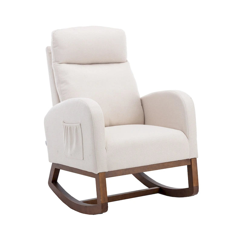 Fauteuil à bascule d'appoint en tissu rembourré avec pieds en bois, poches latérales, multicolore