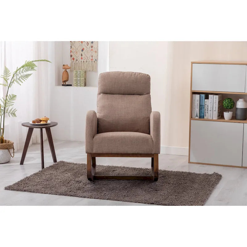 Fauteuil à bascule d'appoint en tissu rembourré avec pieds en bois, poches latérales, multicolore