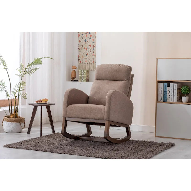 Fauteuil à bascule d'appoint en tissu rembourré avec pieds en bois, poches latérales, multicolore