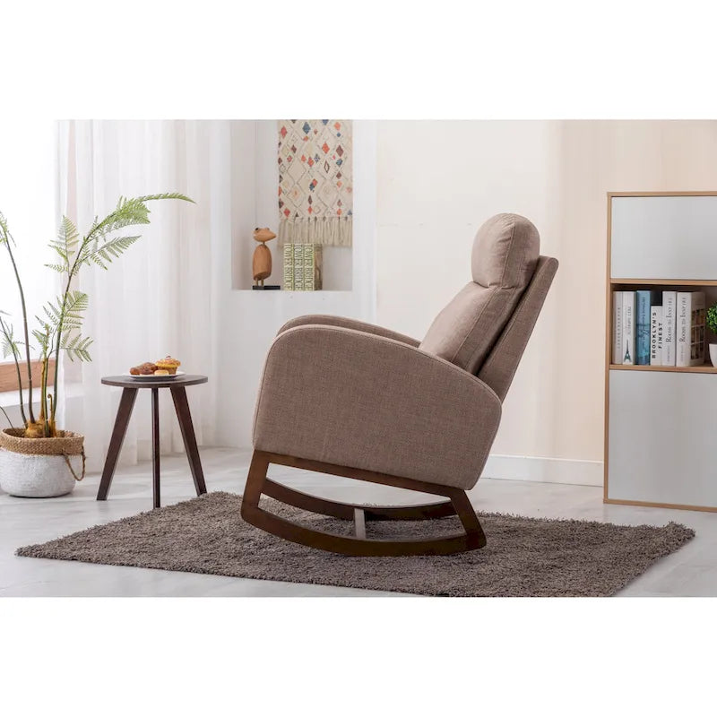 Fauteuil à bascule d'appoint en tissu rembourré avec pieds en bois, poches latérales, multicolore