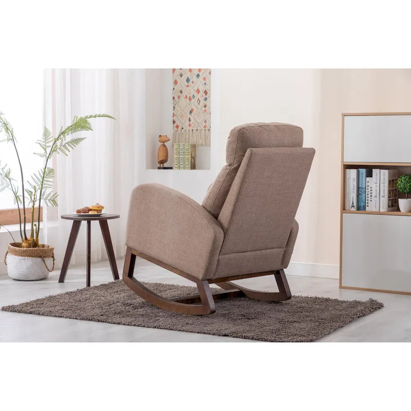Fauteuil à bascule d'appoint en tissu rembourré avec pieds en bois, poches latérales, multicolore