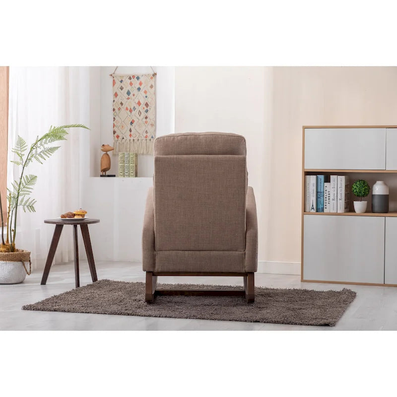 Fauteuil à bascule d'appoint en tissu rembourré avec pieds en bois, poches latérales, multicolore