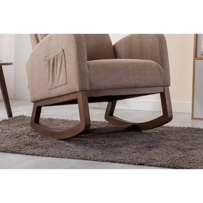 Fauteuil à bascule d'appoint en tissu rembourré avec pieds en bois, poches latérales, multicolore