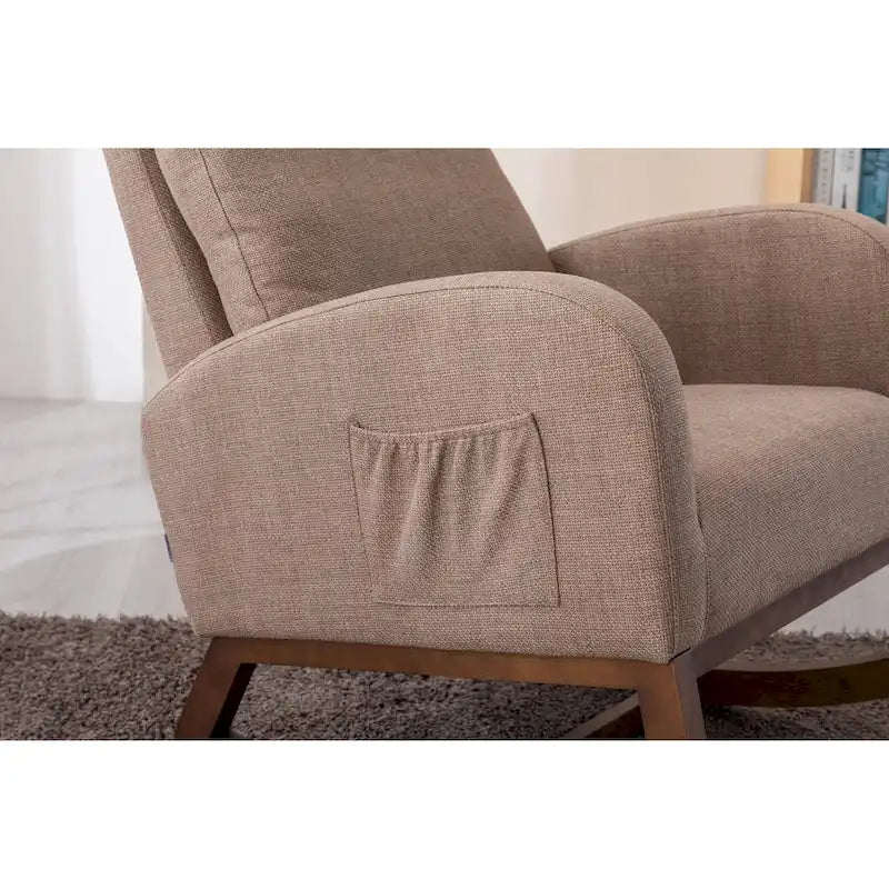 Fauteuil à bascule d'appoint en tissu rembourré avec pieds en bois, poches latérales, multicolore