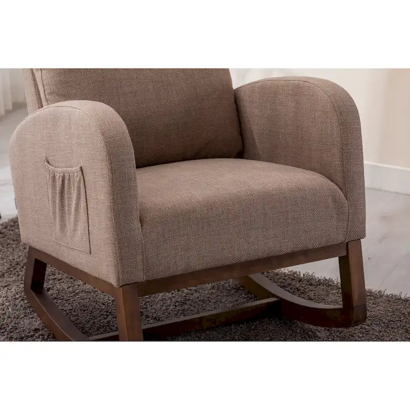 Fauteuil à bascule d'appoint en tissu rembourré avec pieds en bois, poches latérales, multicolore