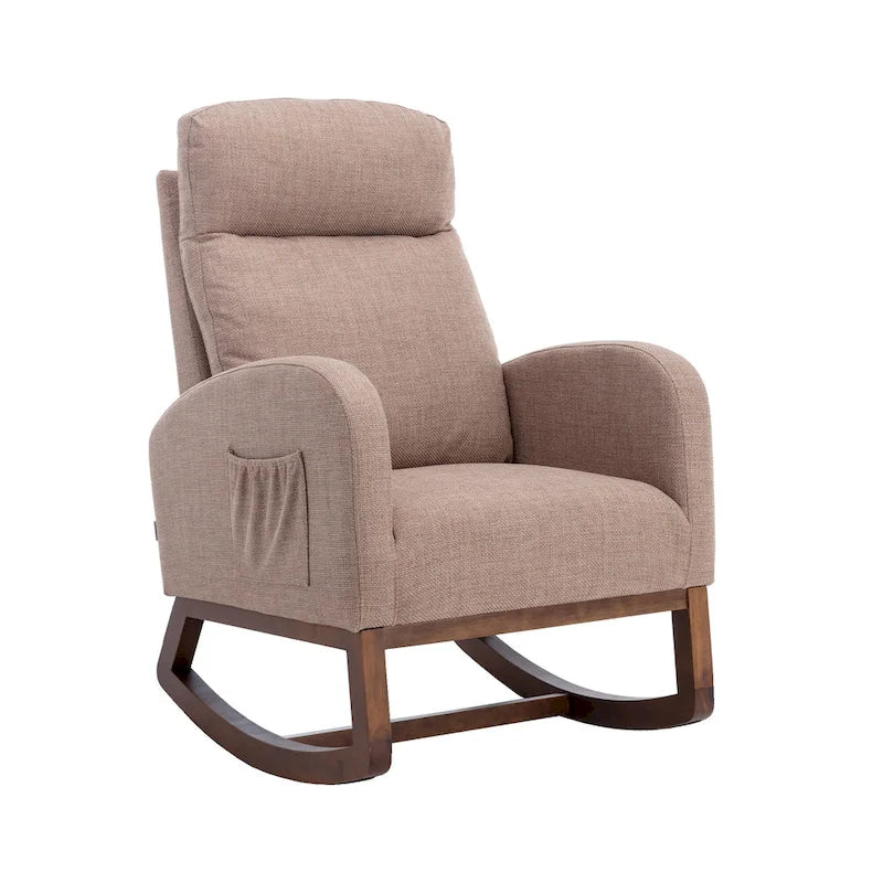 Fauteuil à bascule d'appoint en tissu rembourré avec pieds en bois, poches latérales, multicolore